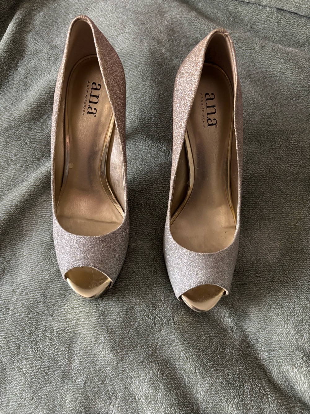 a.n.a Glitter Peep-Toe Heels in Rose Gold Tone